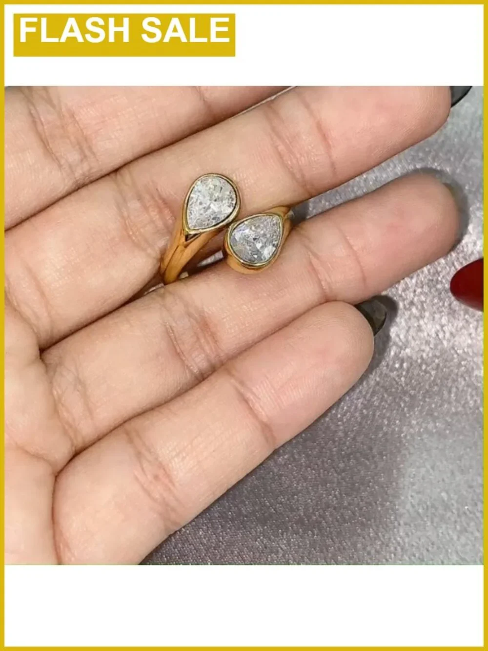 Cubic Zirconia Waterdrop Wrap Ring Adjustable Stacking Statement Ring